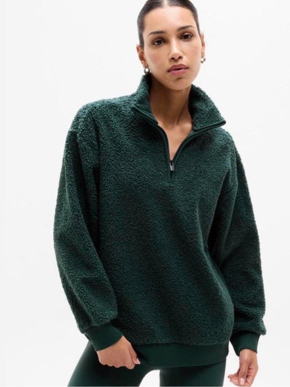 Athleta Deep Green Sherpa Half-Zip Pullover